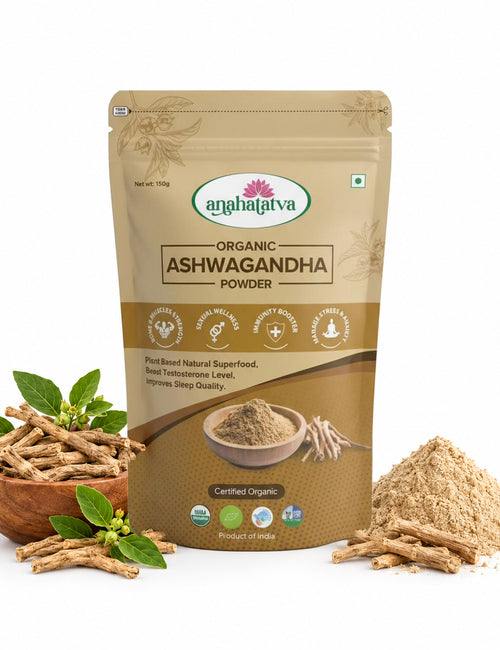 Anahatatva CERTIFIED ORGANIC ASHWAGANDHA POWDER- 150gm – back of pack